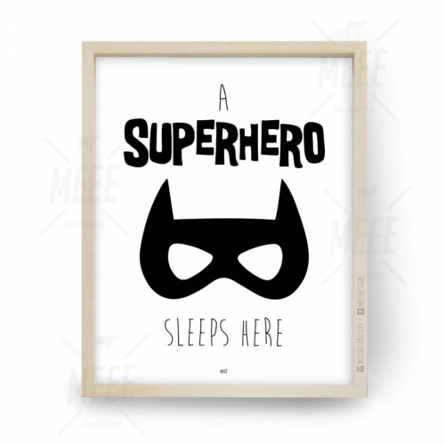 Sleep here, superhéroe, super héroe, Cuadros decorativos, cuadros modernos, frases enmarcadas en Meee Deco